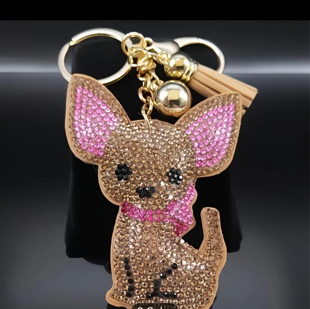 🆕️🎀CUTE RHINESTONED CHIHUAHUA BAG CHARM & KEY CHAIN🎀